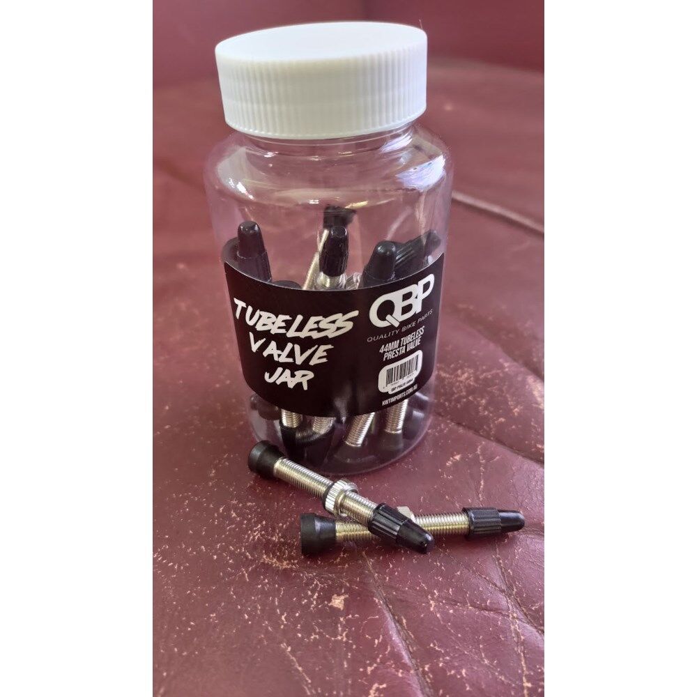 QBP Tubeless Valves 44mm Presta Valve Jar 20 pcs