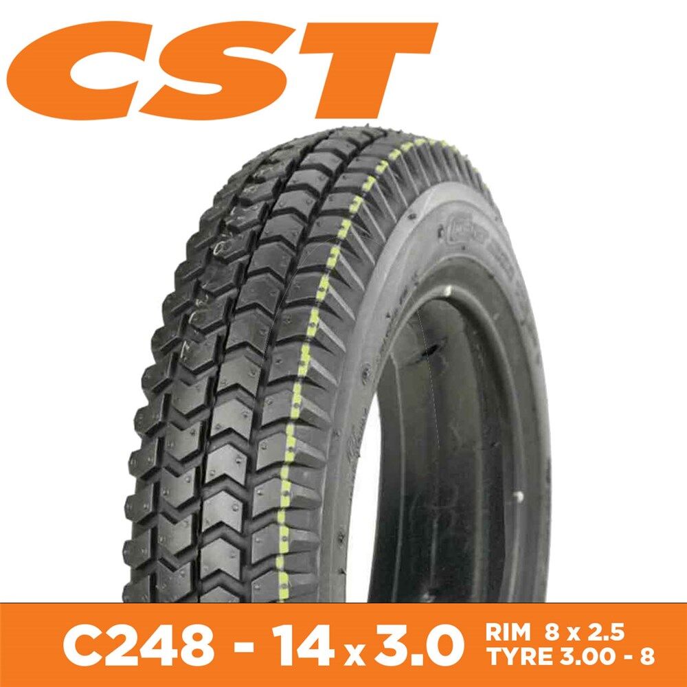CST Tyre Mobility E-Scooter C248 14 x 3.00-8 Rim Size 8" X 2.5 Sectional Width 78mm Tube Type Load 145kg